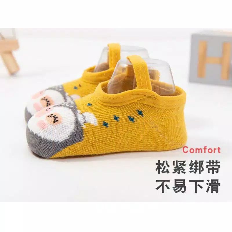 Kaos Kaki Ankle Dengan Strap Motif Kartun Hewan Bahan Katun Anti Slip untuk Bayi