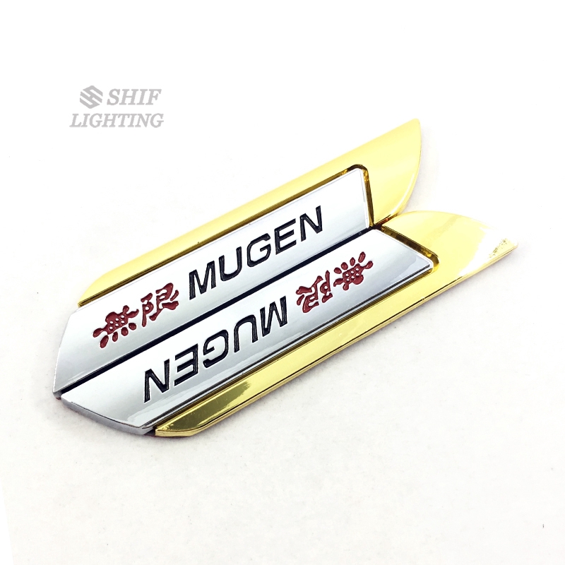 2Pcs Stiker Emblem / Badge Motif mugen Logo Emas Bahan Metal untuk Dekorasi Mobil Honda