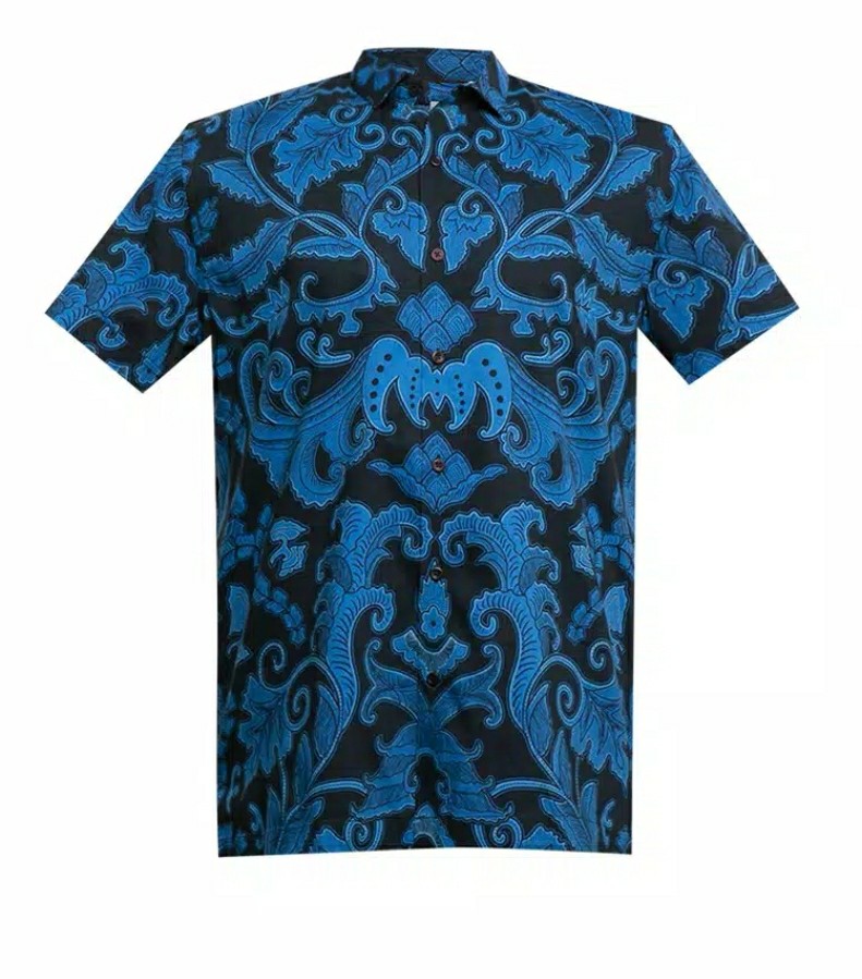 Manzone Kemeja Batik Pria Lengan Pendek Slim Fit Birawa 2-best Buy-blue