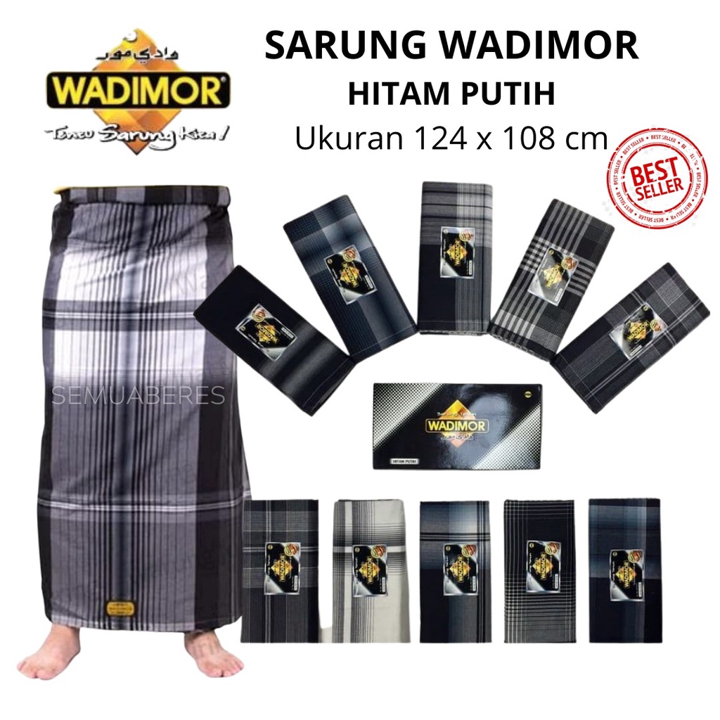 Sarung Wadimor Hitam Putih Black White - Kain Tenun Dewasa Pria Laki Cowo Sholat Solat