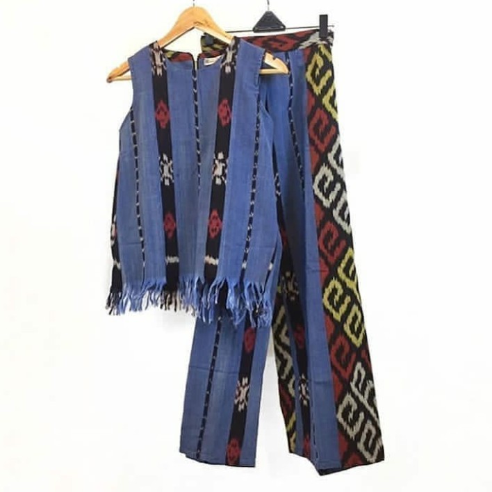 SET CELANA KULOT DAN ATASAN KAIN TENUN TROSO ETNIC JEPARA CASUAL