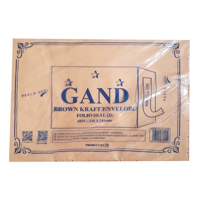 

Amplop Coklat Polos Gand Folio Seal D 240mm x 345mm isi 100 Pcs