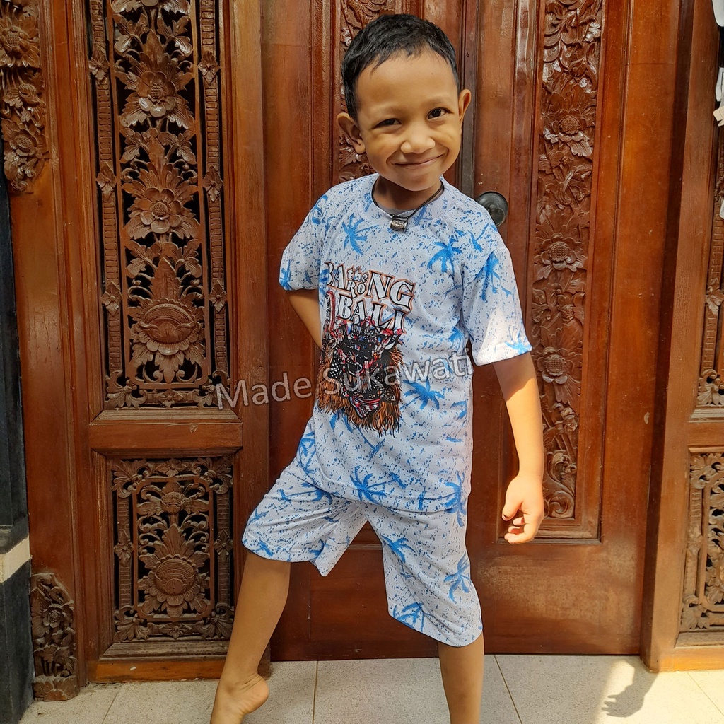 Setelan Baju celana anak gambar barong khas bali