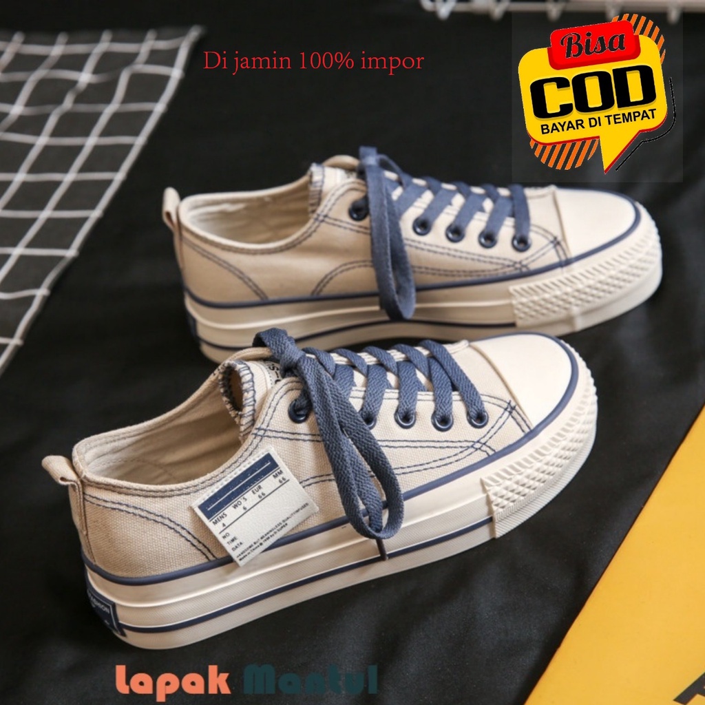 LM-0252-PROMO RAMADHAN [ Bisa COD ] Sepatu Wanita Kanvas Import Original Sneakers Tali Outsole Tebal Tren Terkini Elegan Mewah Keren-Sepatu Sneakers Canvas Wanita Import Premium sytel Korea