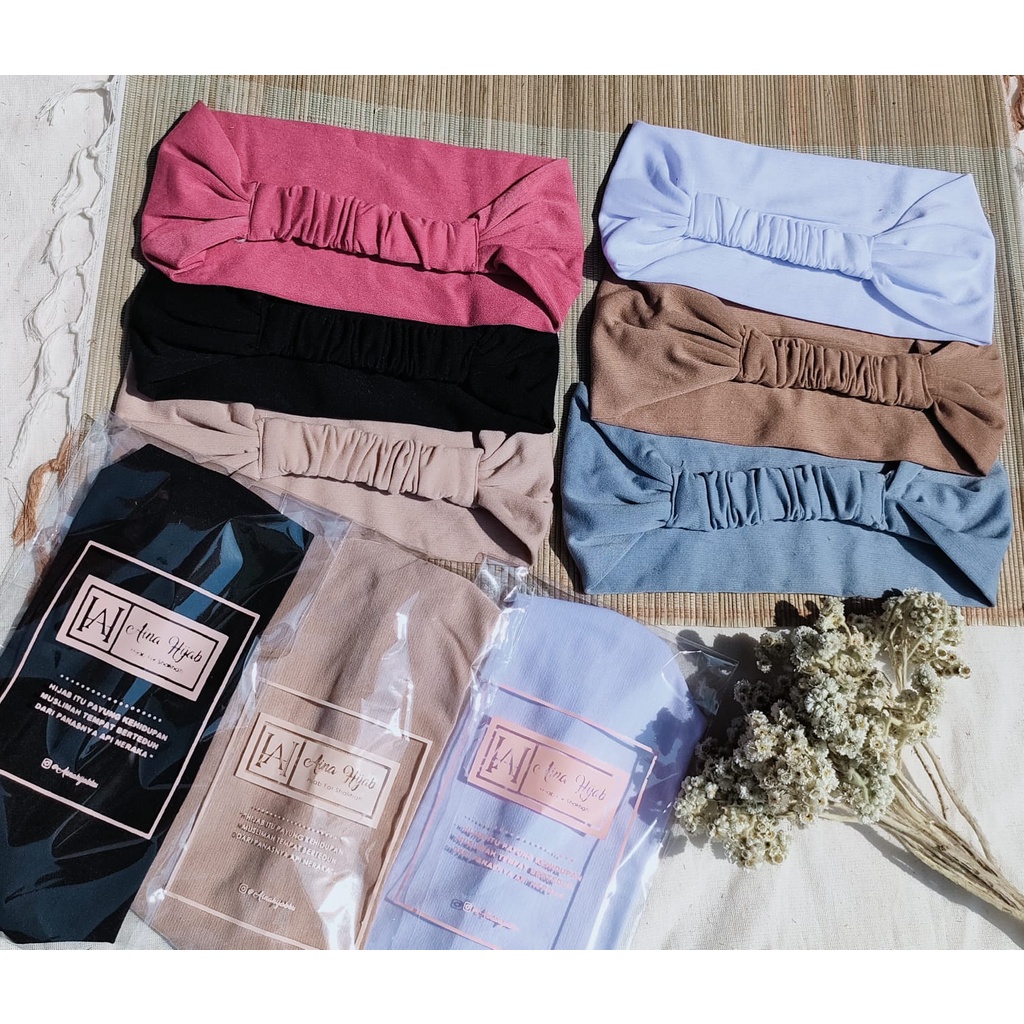 ciput bandana kaos premium 2in1 daleman kerudung hijab warna hitam putih anti pusing