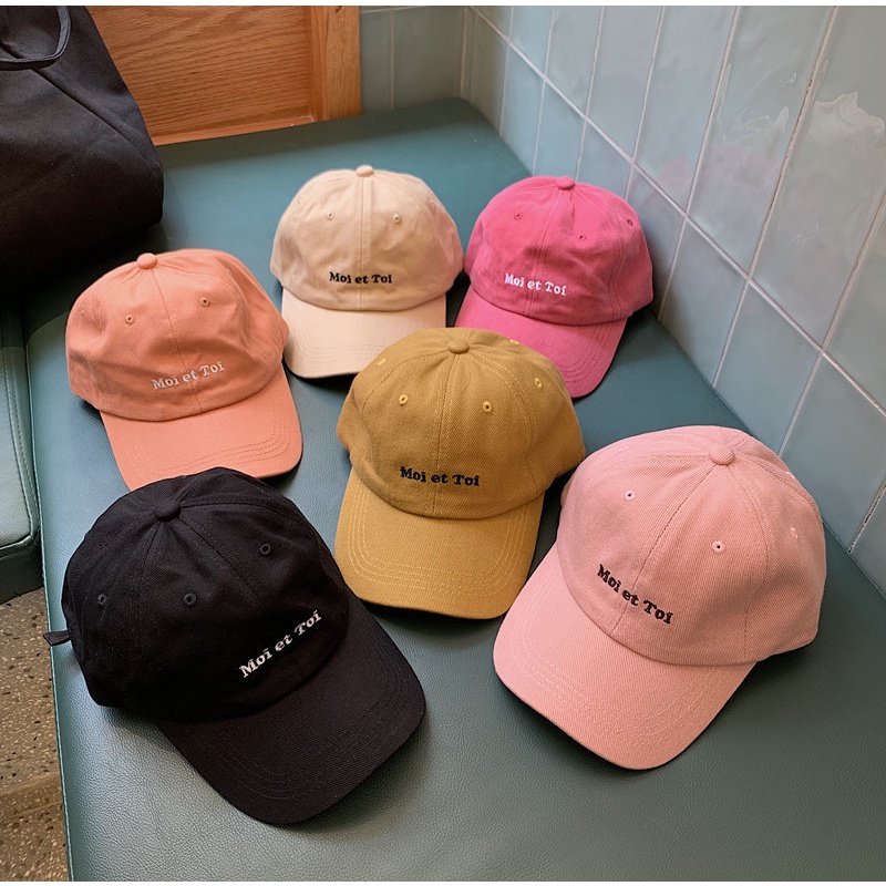 NEXTSTOP-190 Unisex Pria Wanita Hat Soft Material Bordir Moi Et Toi Topi Baseball