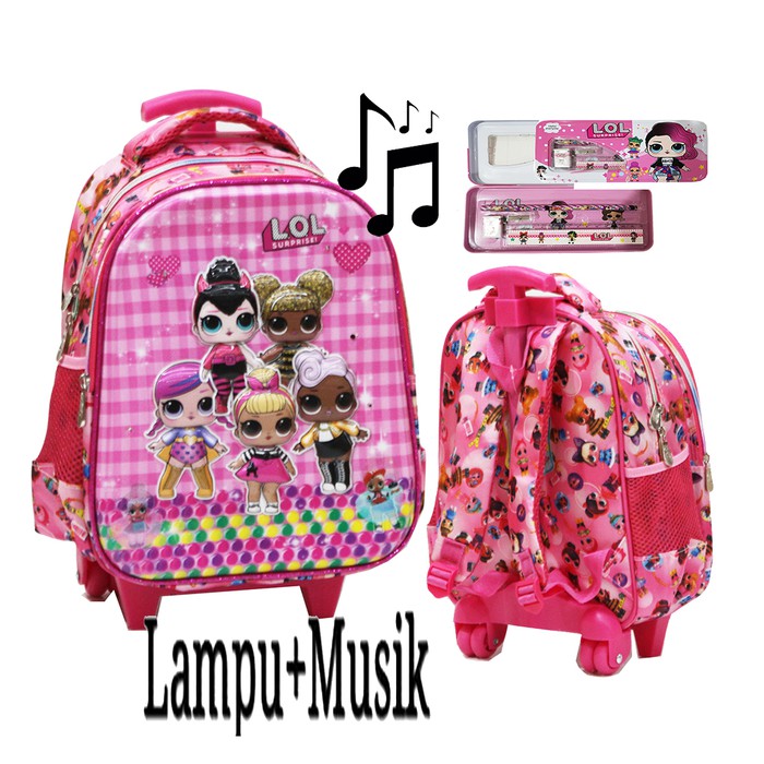 Tas Troley Anak Tk Mobil On The Road Cars Tayo Lol Pony Hk Dora BE969 Promo Terbaik Tk Lampu + Mus