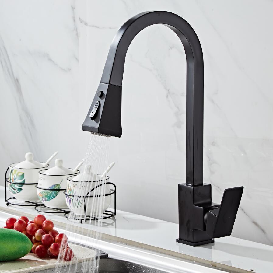 BAKALA Pull Out Kitchen Faucets Sink Faucet Brass Square Bathroom