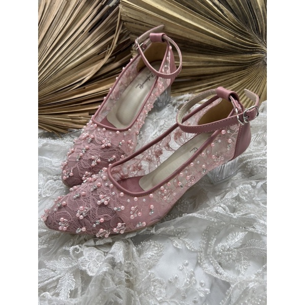 sepatu wanita wedding marmarisa dustypink tali 5cm kaca