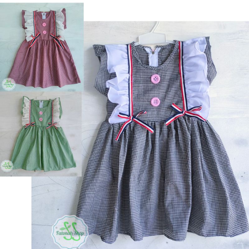 Dress anak 1 2 3 4 5 tahun gaun anak cewek ruffle rempel perempuan baju lucu ( dress RUFFLE kotak)