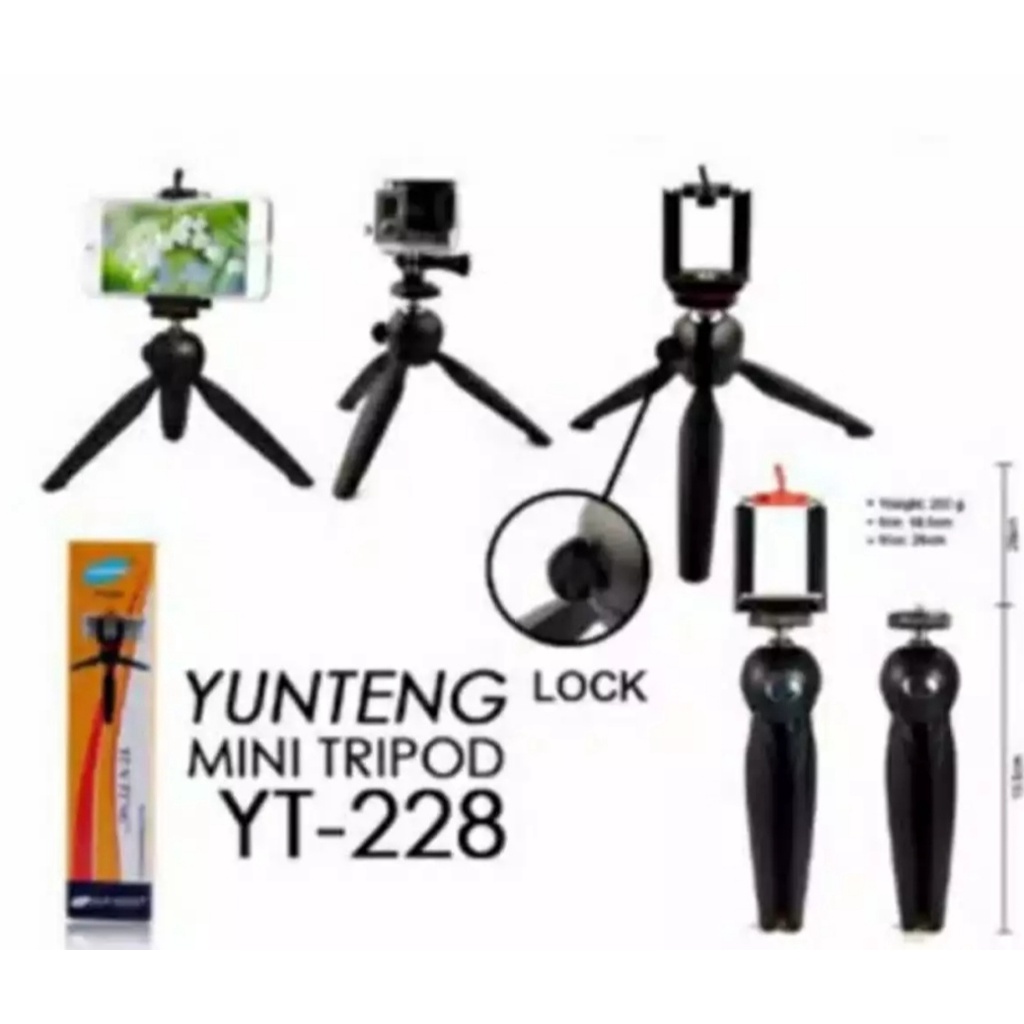 Tripod Mini Yunteng YT-288-DF 228 Mini Tripod Mount + Phone Holder Clip Desktop Self-Tripod-Mini Tripod Yunteng YT-228 Plus Holder U-Tripod Universal All Smartphone&amp;Camera