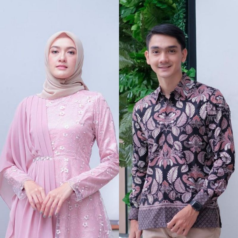 (FREE HIJAB) Dress amalia batik couple gamis modern (Raya collection)