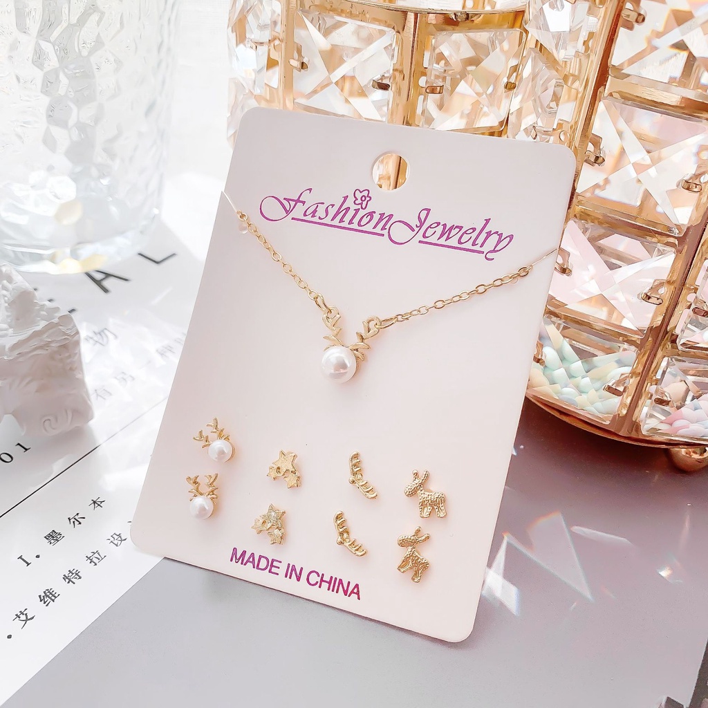 Set Kalung Rantai + Anting Tusuk Gaya Korea Warna Permen Untuk Perhiasan Wanita / Natal