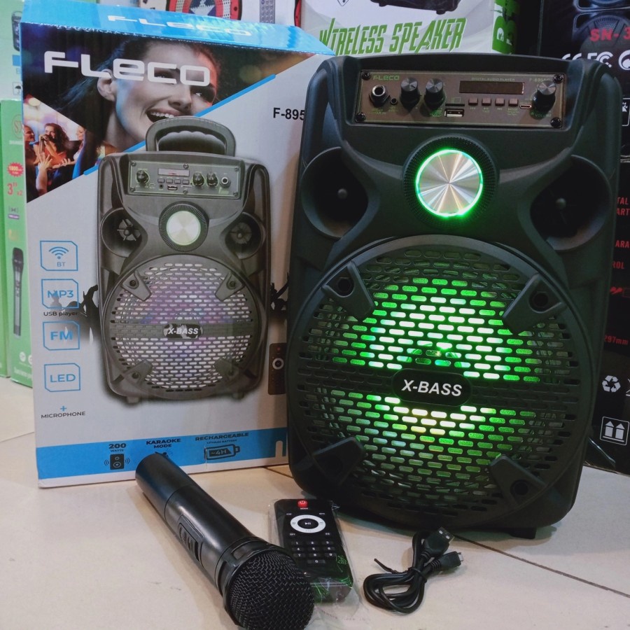 COD SPEAKER KARAOKE BLUETOOTH FLECO 8'5 INCH F-8955C BONUS MIC WIRELESS + REMOTE//SPEAKER WIRELESS//SPEAKER KARAOKE X-BASS