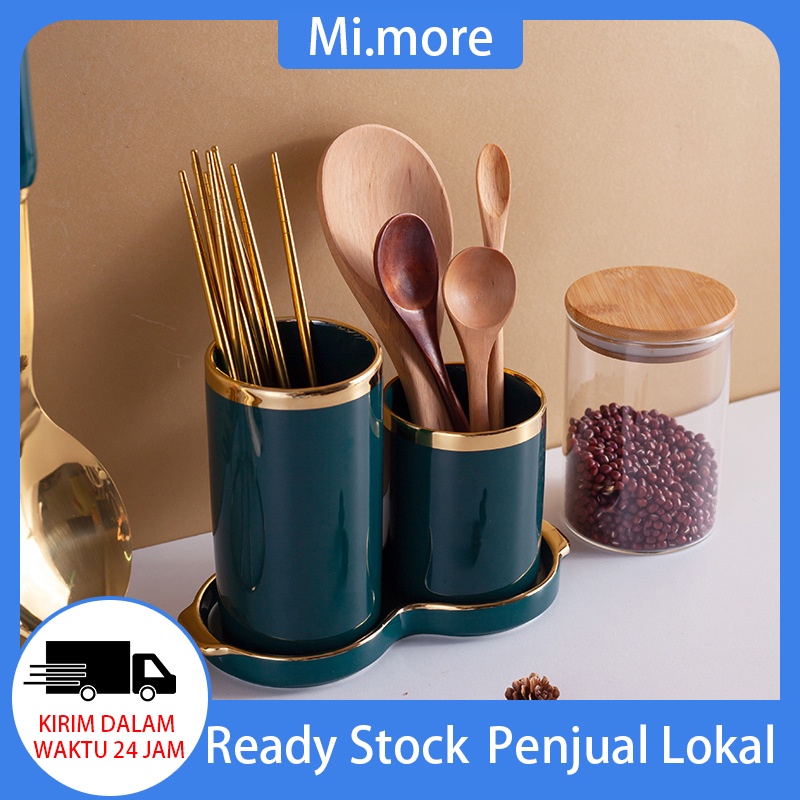 Tempat Sendok Garpu Double Bahan Keramik/Ceramic Spoon Holder