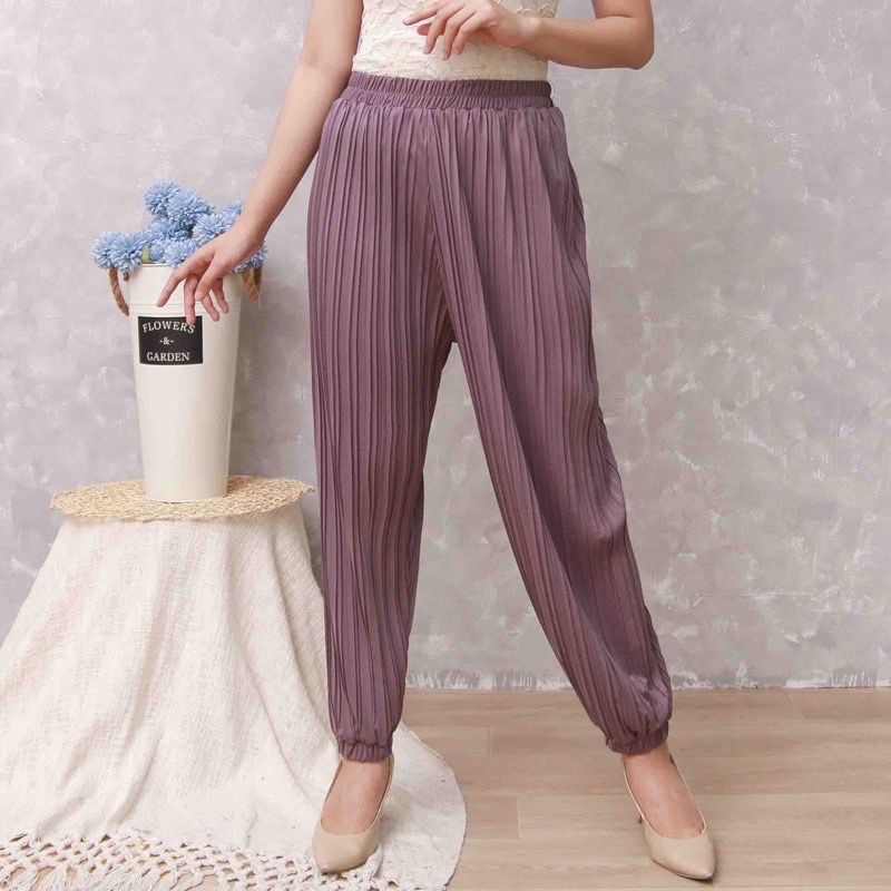 Toply shop Celena Jogger PlisKET Premium wanita / preated jogger pants wanita / celana karet plisket