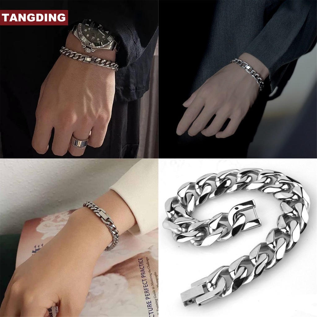 【COD Tangding】Fashion Jewelry Men and Women Titanium Steel Stainless Steel Six Side Grinding Jewelry Buckle Bracelet