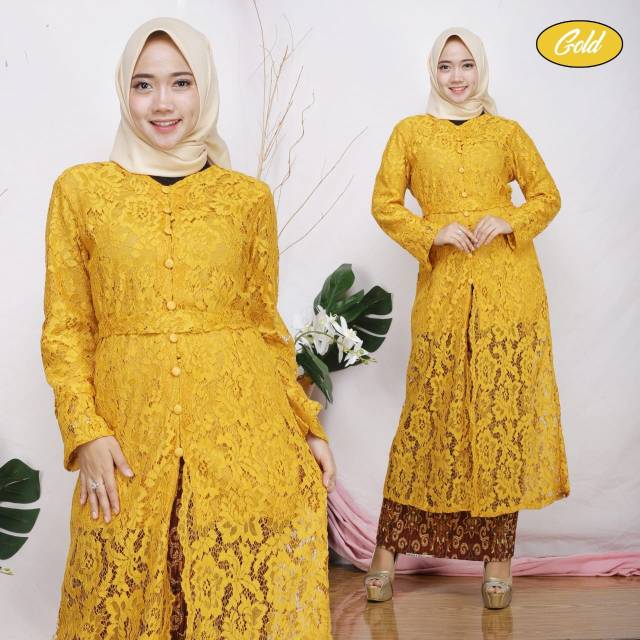 35+ Ide Kebaya Brokat Tunik Kancing Depan