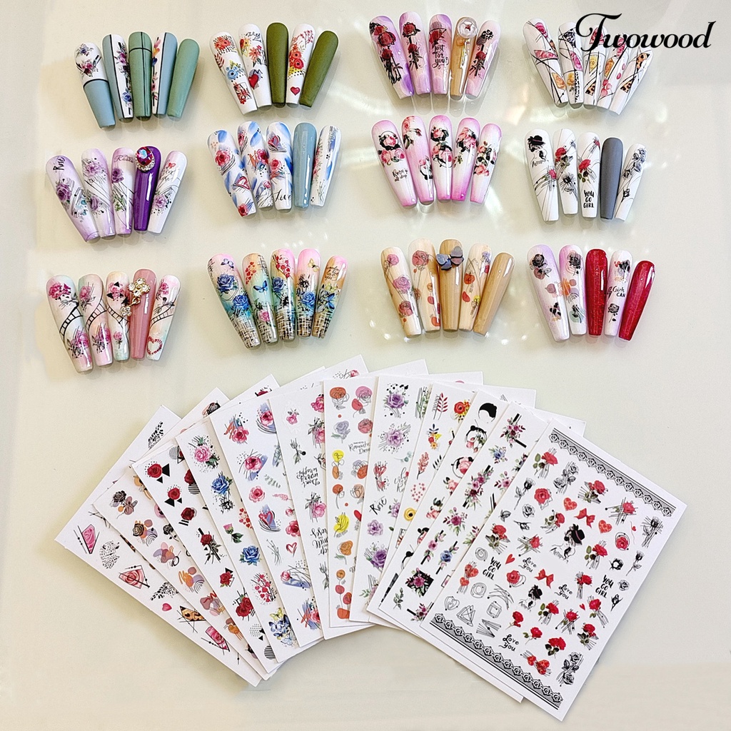 12 Pcs Stiker Kuku Motif Bunga Butterfly 2D Untuk Manicure