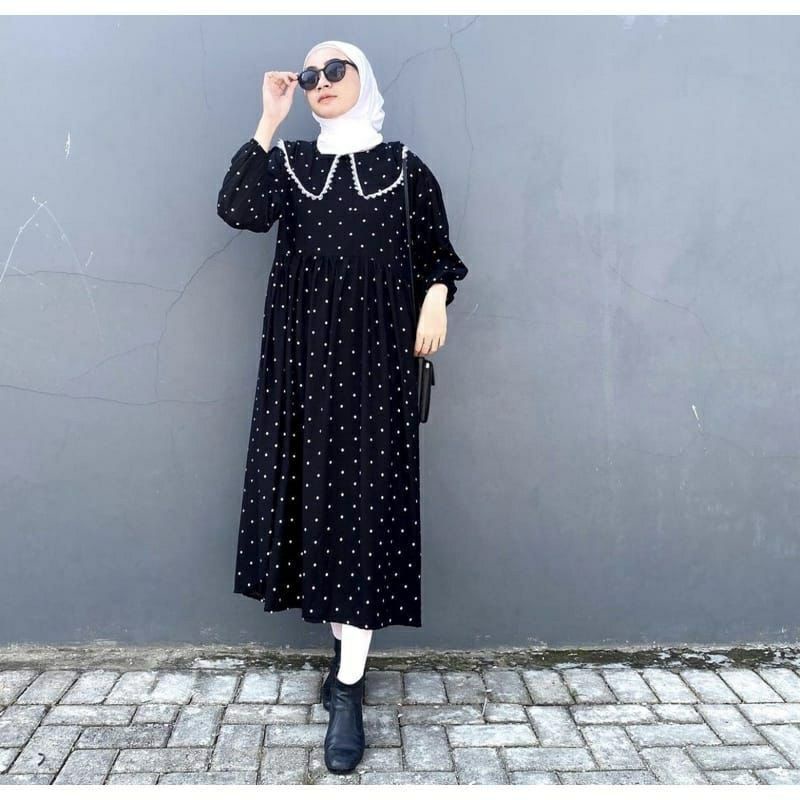 Midi Dress Korea Polkadot // Midi Dress Polka Rayon