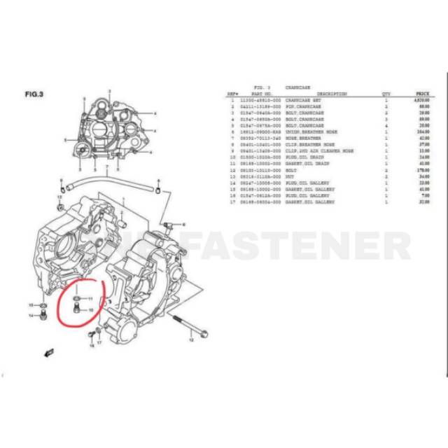 bz0148 BAUT Tap Oli Suzuki SMASH PUTIH M10x15 Plug oil drain Bawah