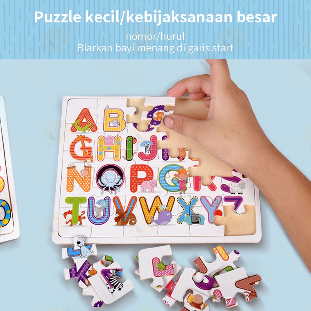 Lacoo Puzzle kayu mainan edukasi anak Wooden toys Puzzle huruf dan nomor