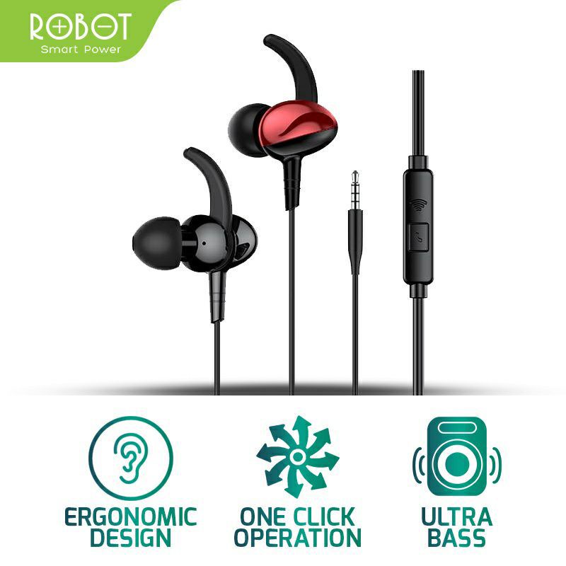 ROBOT RE801 Wired Earphone Bass Stereo Headset Robot RE 801 BASS Original bergaransi