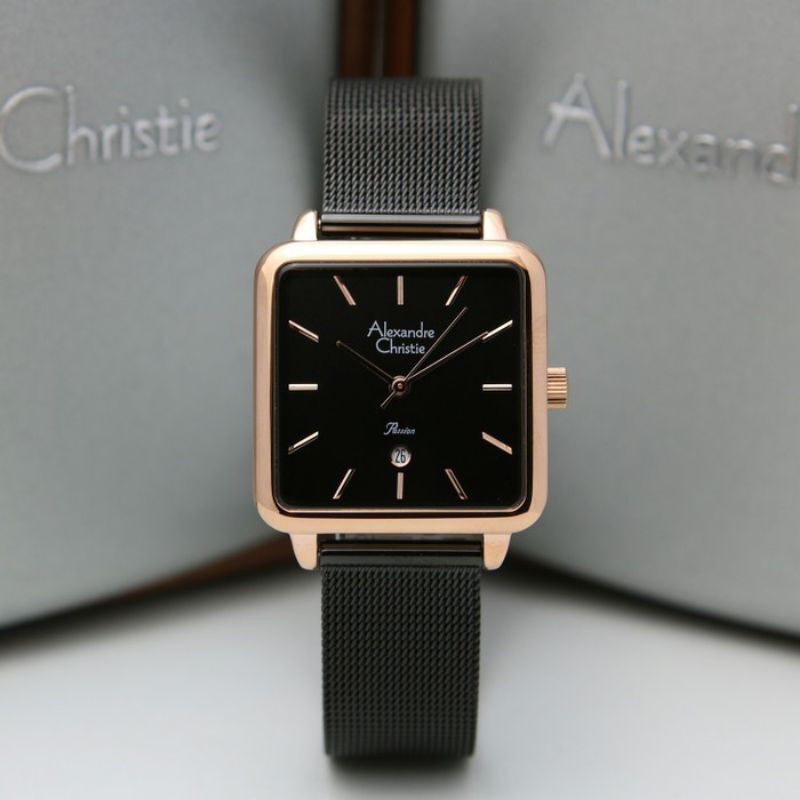 JAM TANGAN WANITA ALEXANDER CHRISTIE AC 2869 BLACK ROSEGOLD
