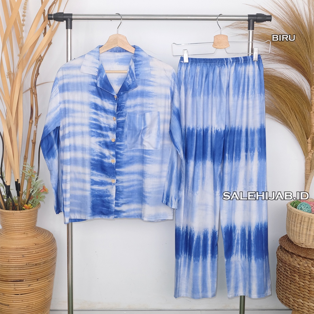 Setelan Baju Tidur Motif Bunga Sepatu / One Set Fashion Wanita Rayon Premium Kode T4 G4 G3 G2-G3 BIRU