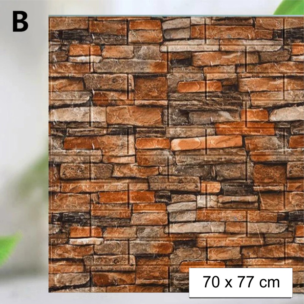 Wallpaper dinding 3D foam motif batu alam limeted edition 70x77cm tebal-coklat tua