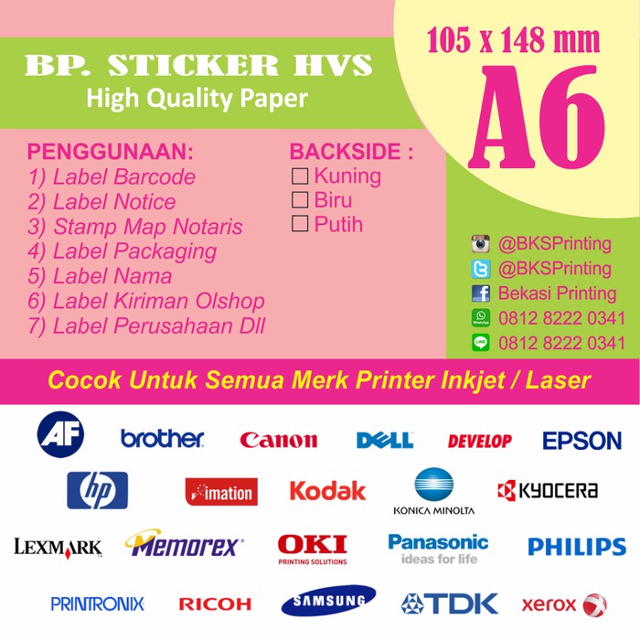 kertas sticker ukuran A6 / 4R putih polos