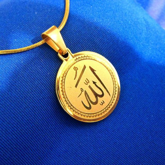 ⭐⭐⭐⭐⭐Kalung Liontin Titanium Lafadz Allah Bulat Gold Emas