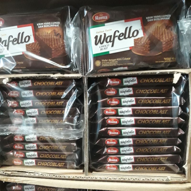 

Roma Wafello 43 gr - (1 pack isi 10 bks) /Roma Wafello 43 gram (1 pack isi 10 pcs) /Wafer /Wafelo /Wafello