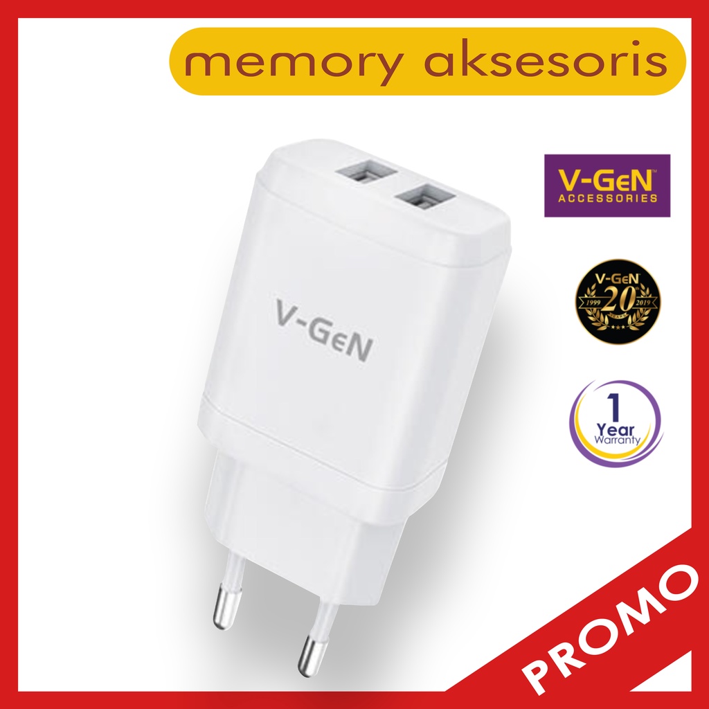 Adaptor Charger V-GeN VTC2-16 AUTO ID 2.1A Dual port Travel Charger VGEN
