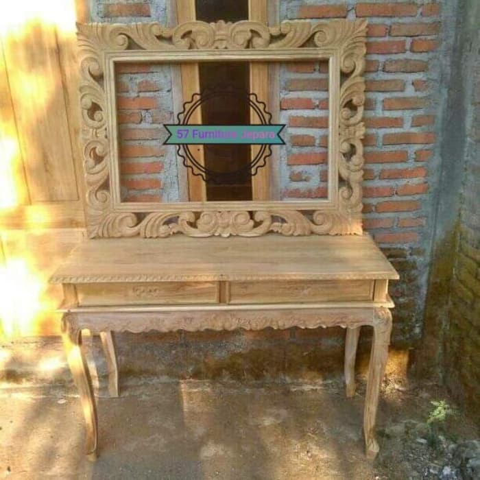 Tolet/ meja rias jati ukir - figura + meja konsul jati mentahan