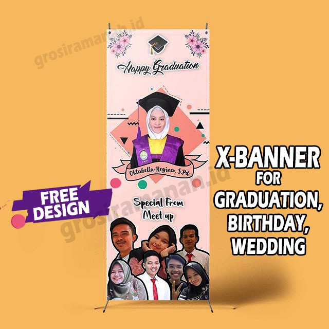 cetak xbanner + rangka spanduk promosi atau banner wisuda wedding 60 cm x 160 cm Free custom design grafis 1 jam jadi grosiramanah