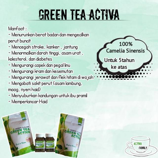 Jual Pelangsing Green Tea Activa Kemasan Pack Isi 20 Teh Celup Indonesia