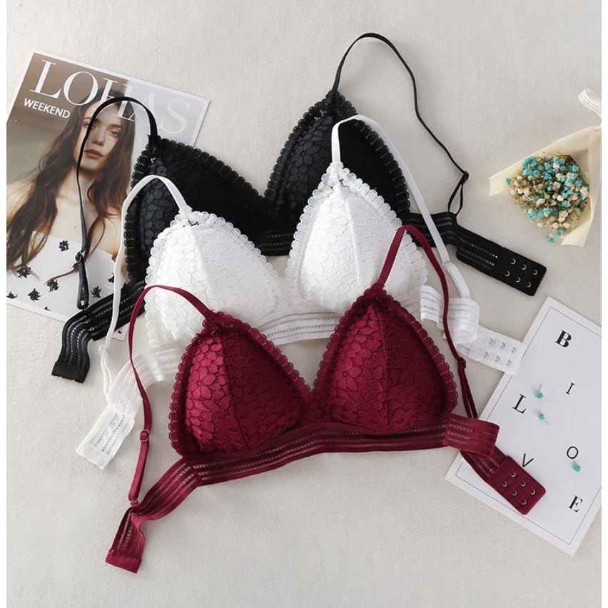 BAJ Bra Plunge BH Fashion Wanita Bra Sexy Model Silang Tanpa Kawat Motif Bunga Import - BH005