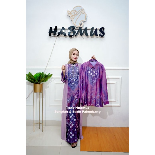 couple gamis jumputan palembang asli sutra silk mix sifon