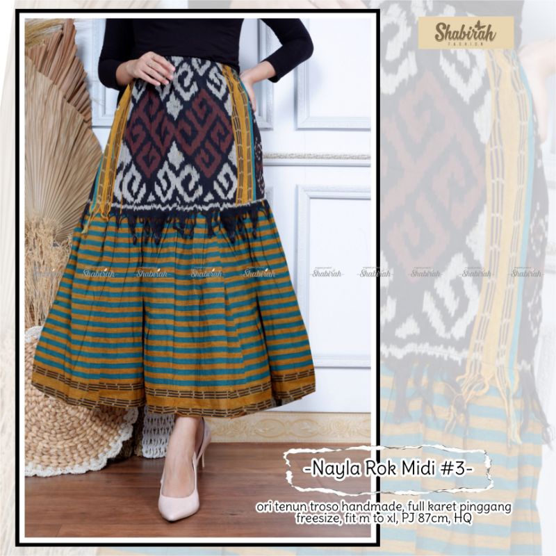 GARANSI TERMURAH COD - ROK TENUN MIDI / BAWAHAN WANITA / ROK BATIK / SKIRT / ORI BLANKET TROSO-Nayla 3