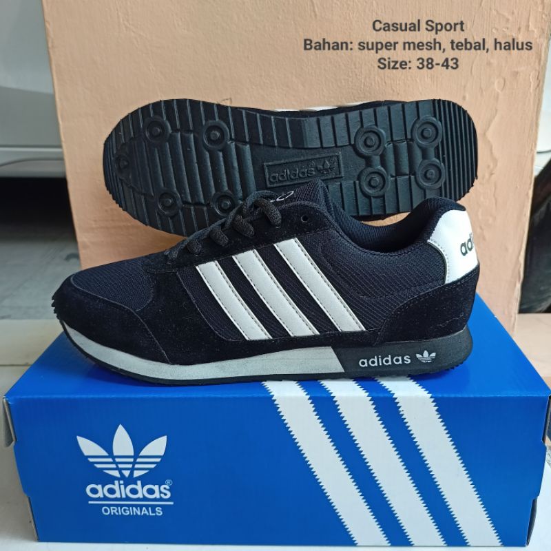 Sepatu Sekolah Sepatu Kerja Adidas Neo Black Hitam MD Runner Pria Wanita