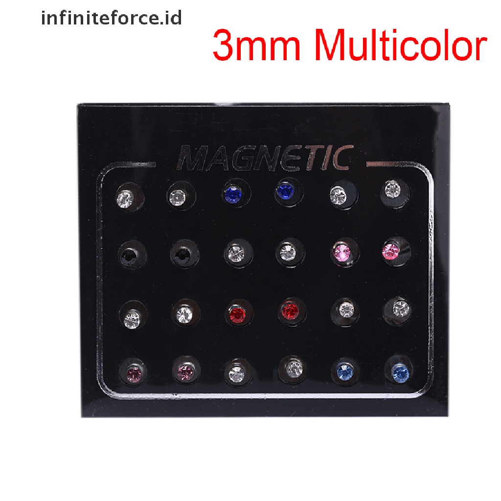 (Infiniteforce.Id) 24pcs / Set Anting Klip On Magnetik Tanpa Tindik Hias Berlian Imitasi Untuk Wanita