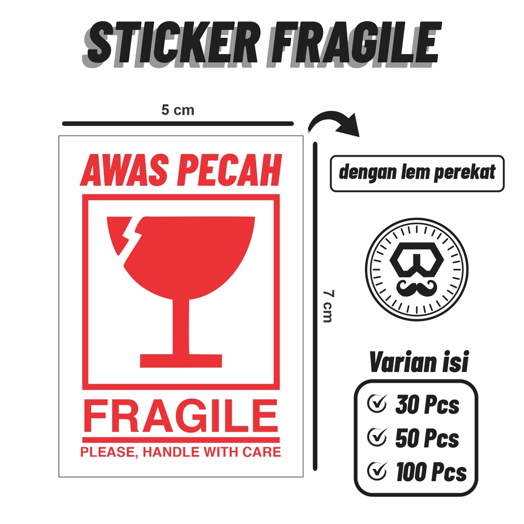 100 Pcs STICKER FRAGILE | Tempelan / Label FRAGILE Murah