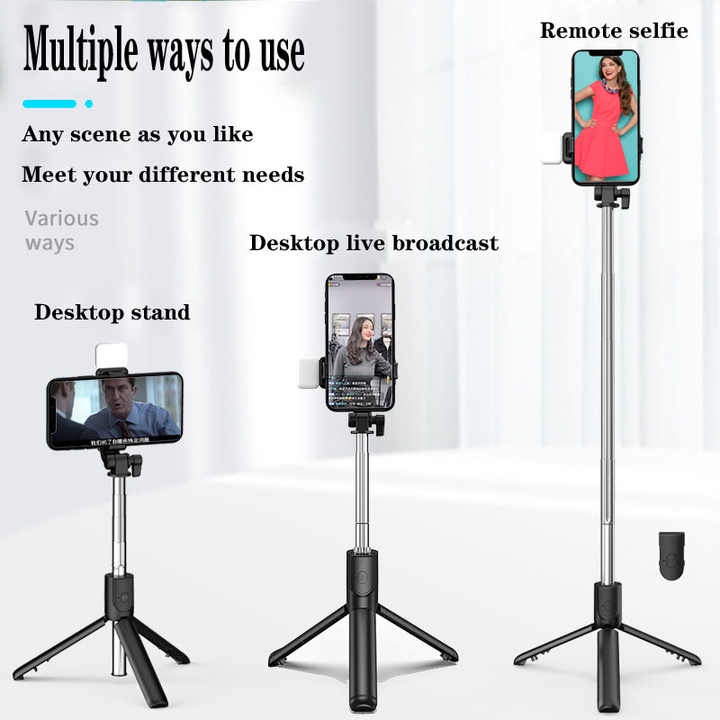 Tripod Tongsis H1S Selfie Stick Bluetooth 2 LED Flash High Quality