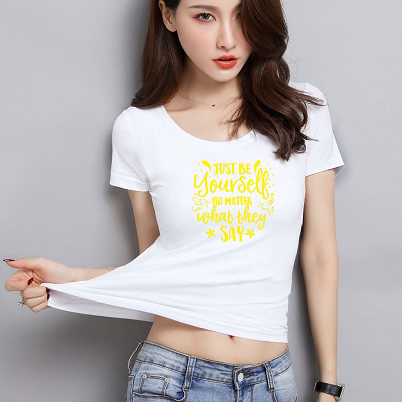 YOURSTYLE1119 - KAOS WANITA ONECK / just be your self yellow / KAOS TERLARIS / KAOS ONECK