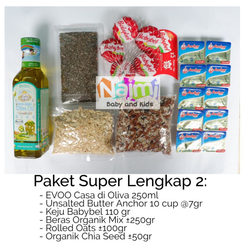 Paket Hemat MPASI EVOO , UB Anchor, Keju Belcube Kiri Babybel, Rolled Oats, Organic Chia Seed