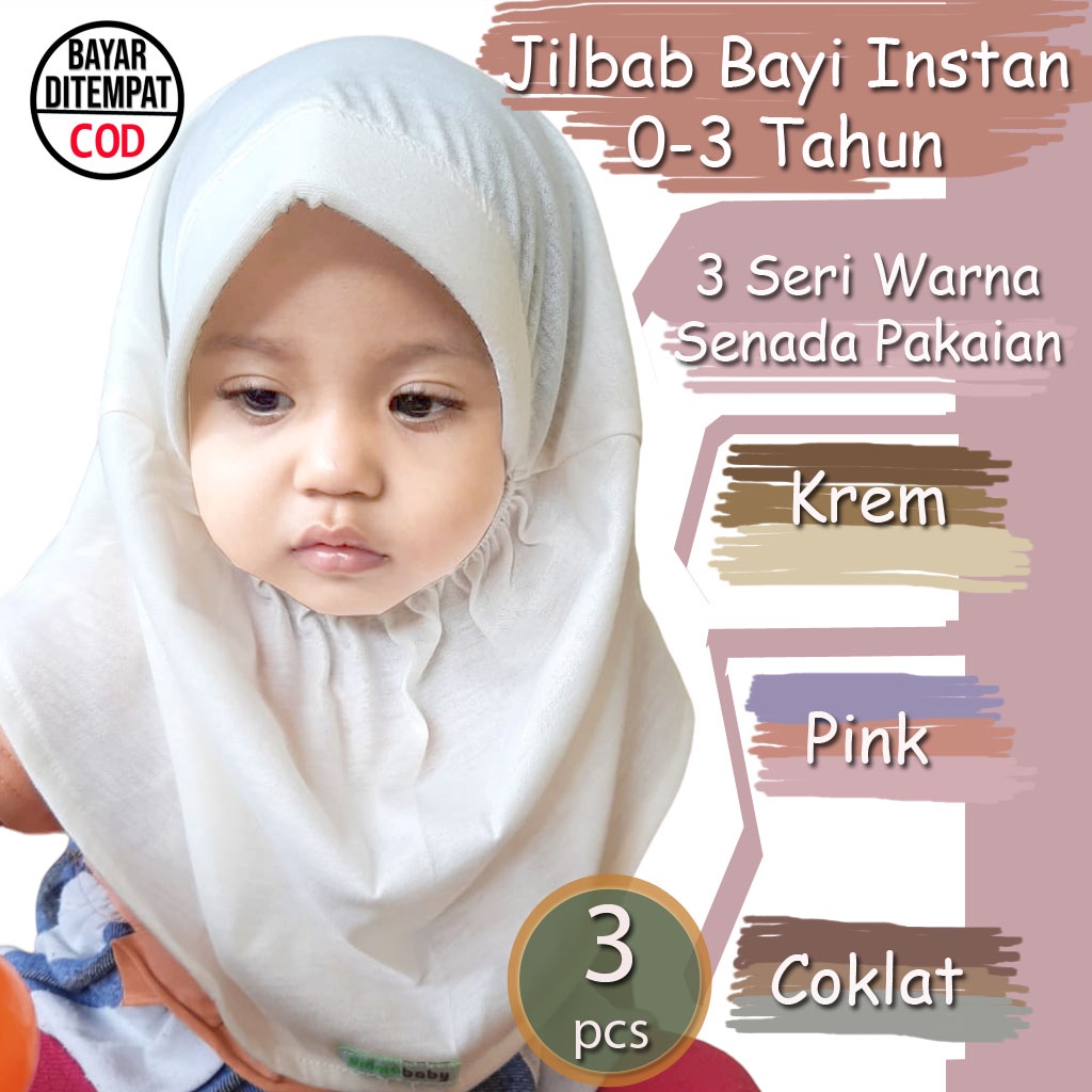 3 pcs Hijab Baby Bergo Anak Jilbab Bayi Instan Lucu 0-2 Tahun Perlengkapan Bayi Perempuan Kerudung Bayi Salihah