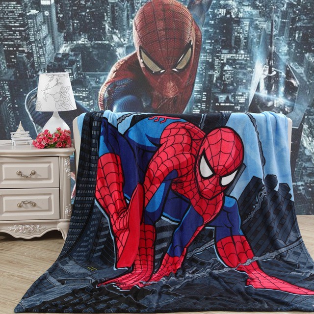 Selimut Baby / Bayi Karakter Motif Spiderman Bulu Soft Panel 100x140 Full Listing Jahit