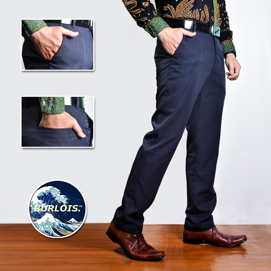 Burlois Original Celana Panjang Formal Slimfit Kantoran Super Wool Dark Navy