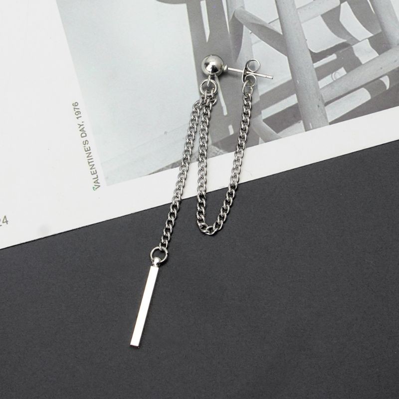 Moonlight&quot; Titanium Steel Korean Bangtang Boys Cross Leaf Pendant Double Chain Earring